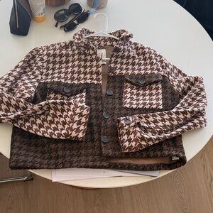 Stoosh Brown and Cream Houndstooth Coat